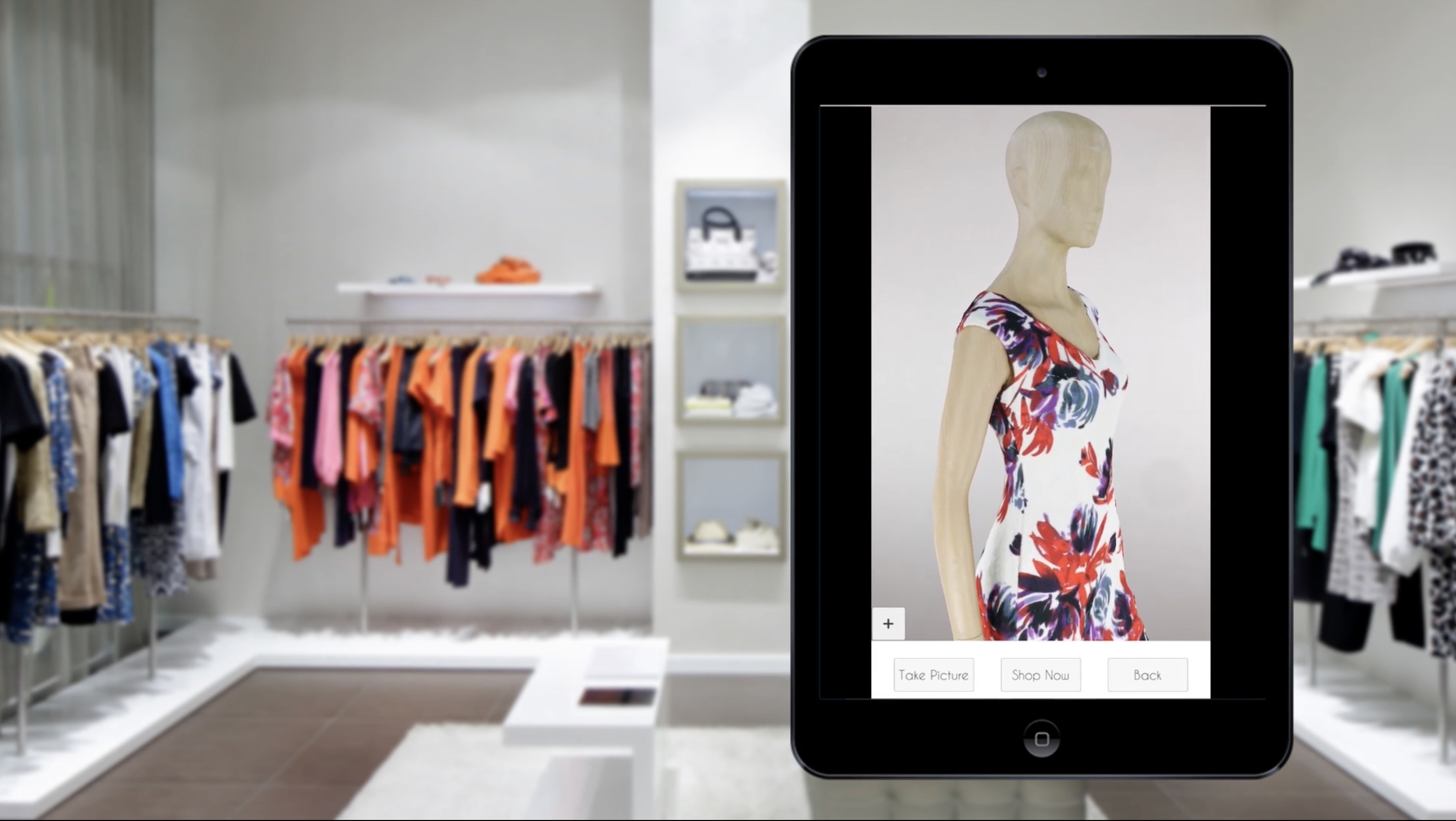 augmented reality: product shown on an iPad inside a fashion store