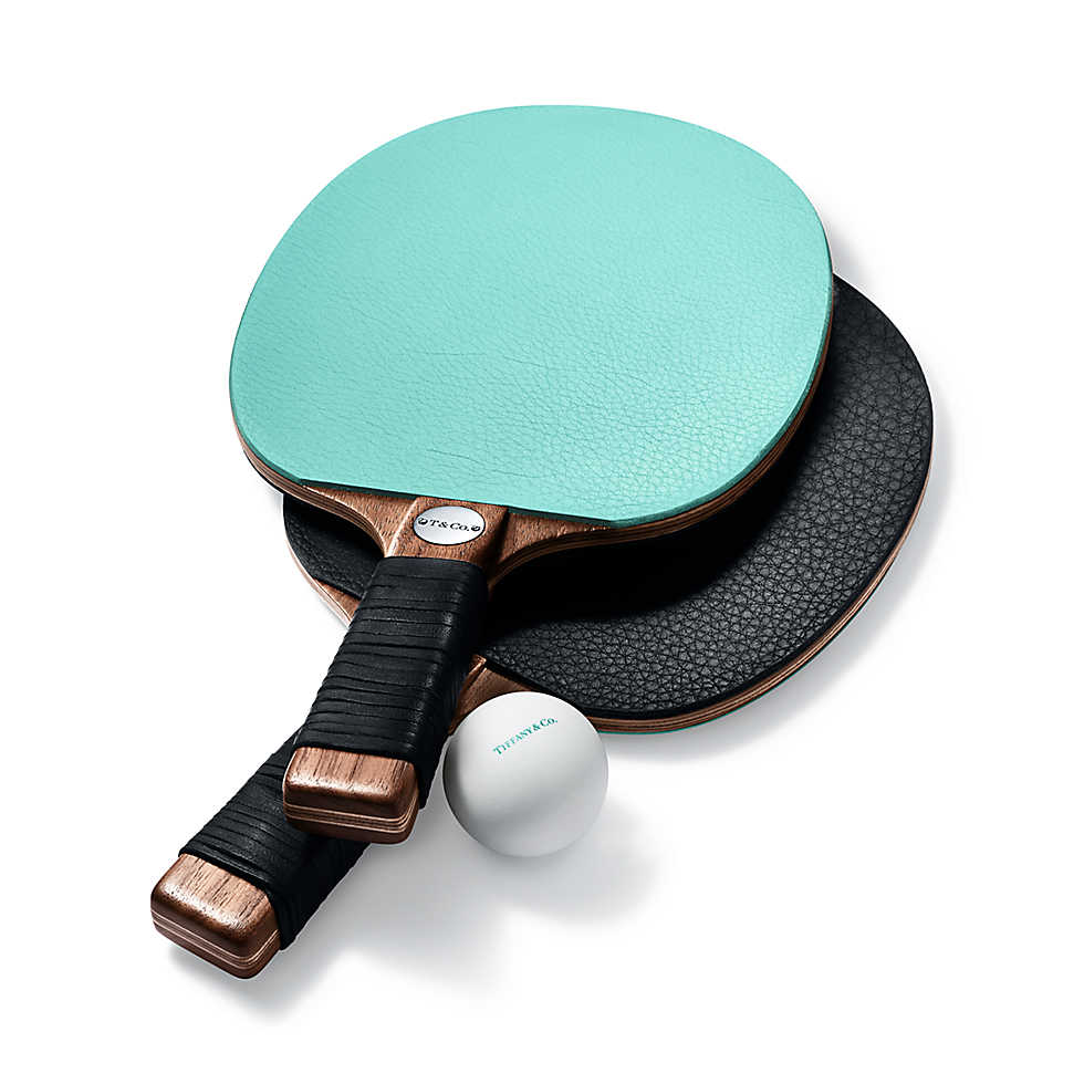 Tiffany & Co. table tennis paddles in the signature Tiffany blue.