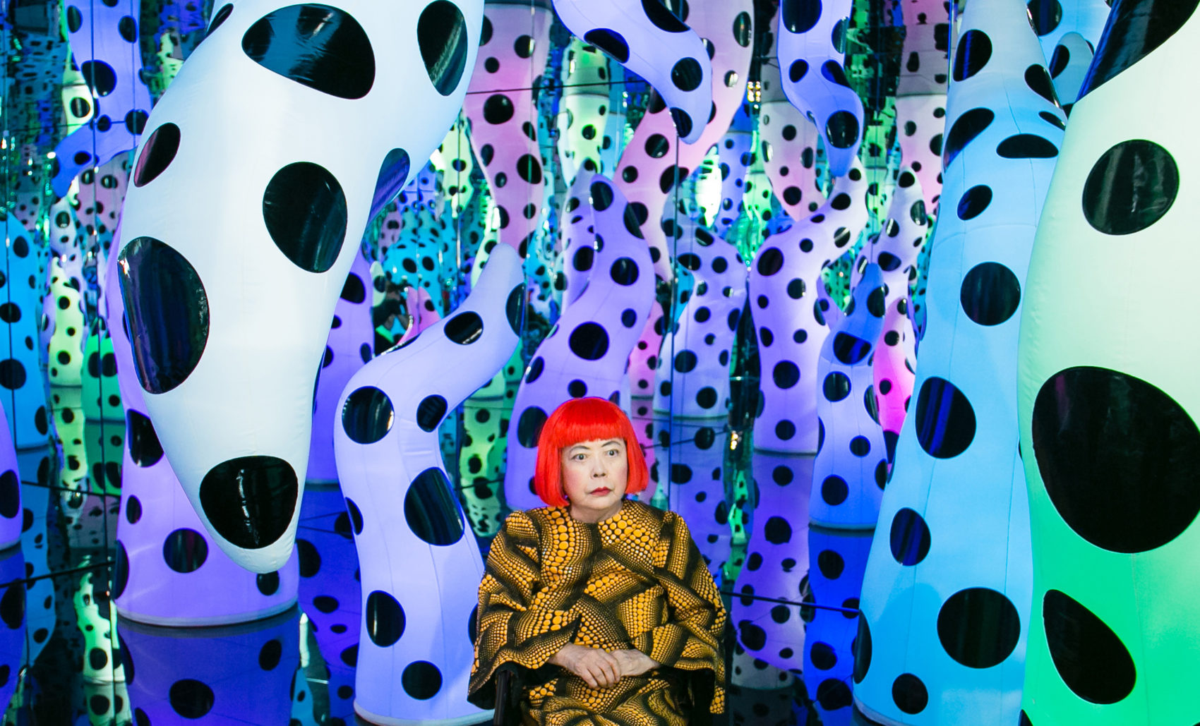 Japanese artist Yayoi Kusama in her 2013 solo exhibition “I Who Have Arrived in Heaven”