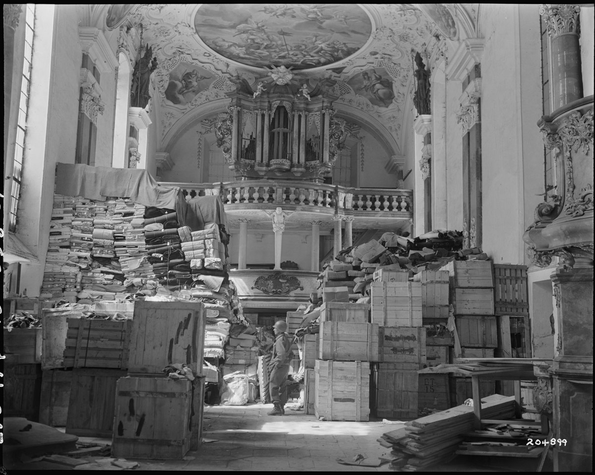 American soldiers recovering German loot stored in a Church