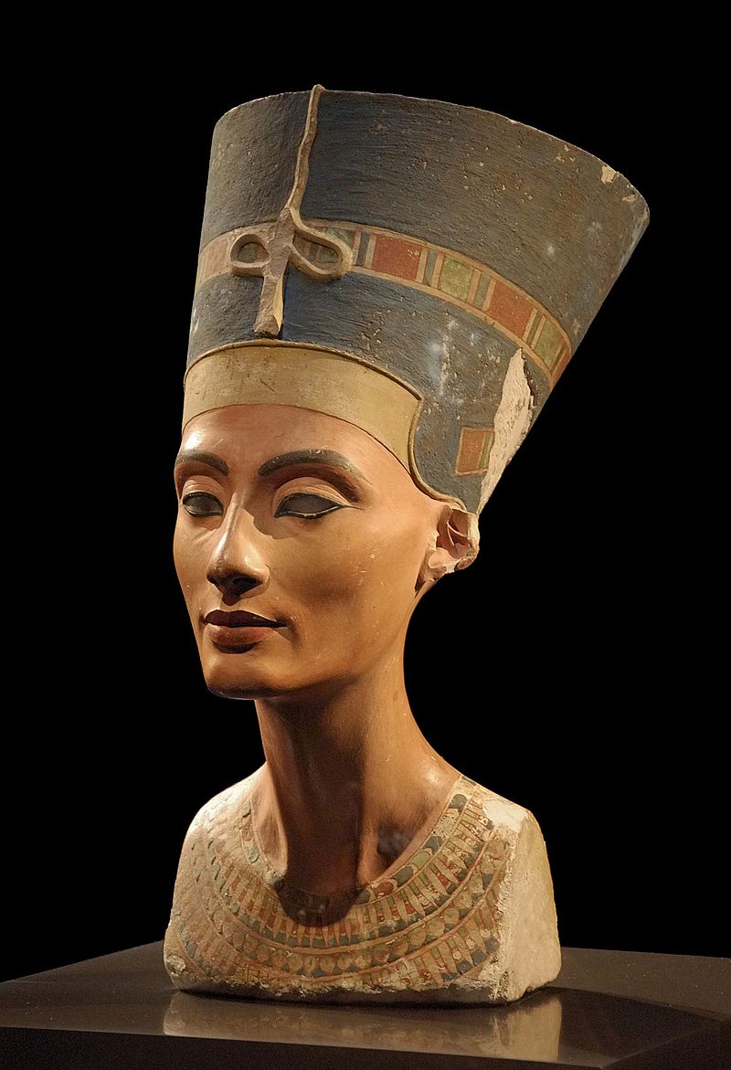 Image of the Nefertiti Bust, a painted stucco-coated limestone.