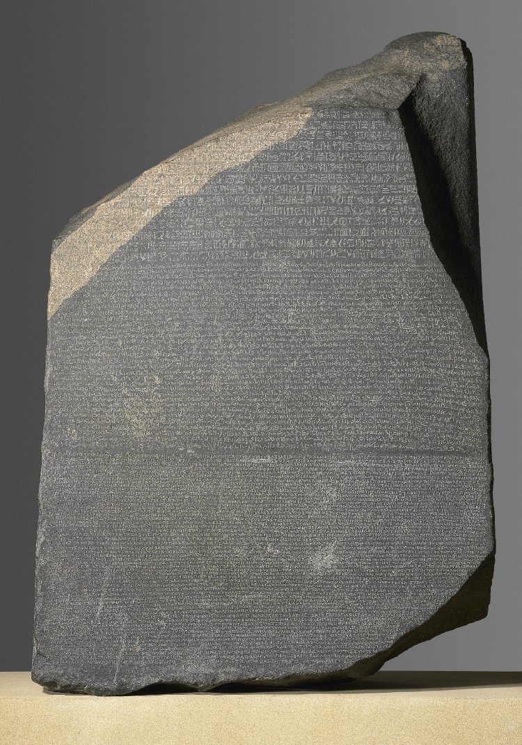 The famed Rosetta Stone, an ancient royal decree written in three different writing systems
