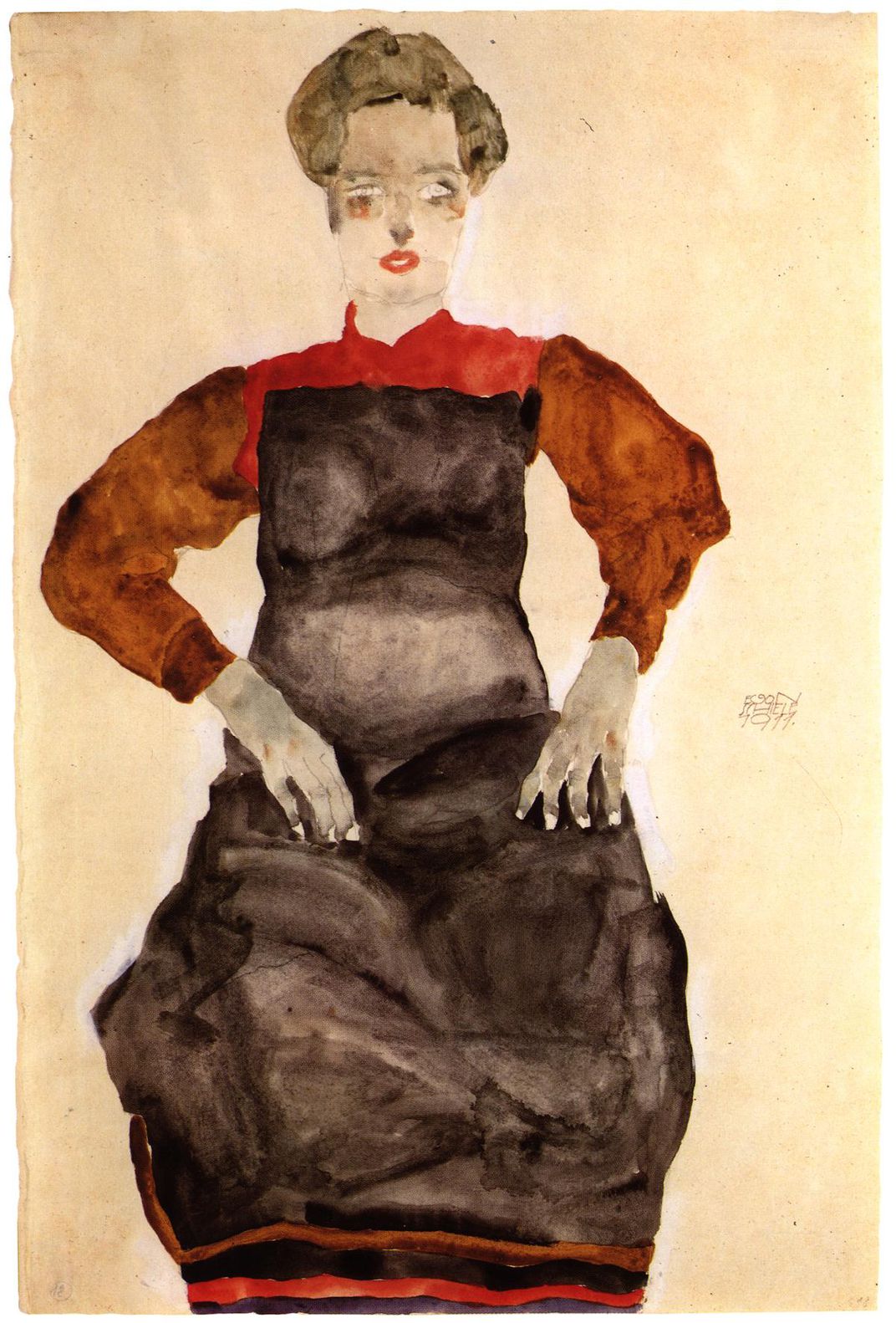 Egon Schiele, “Woman in Black Pinafore,” 1911