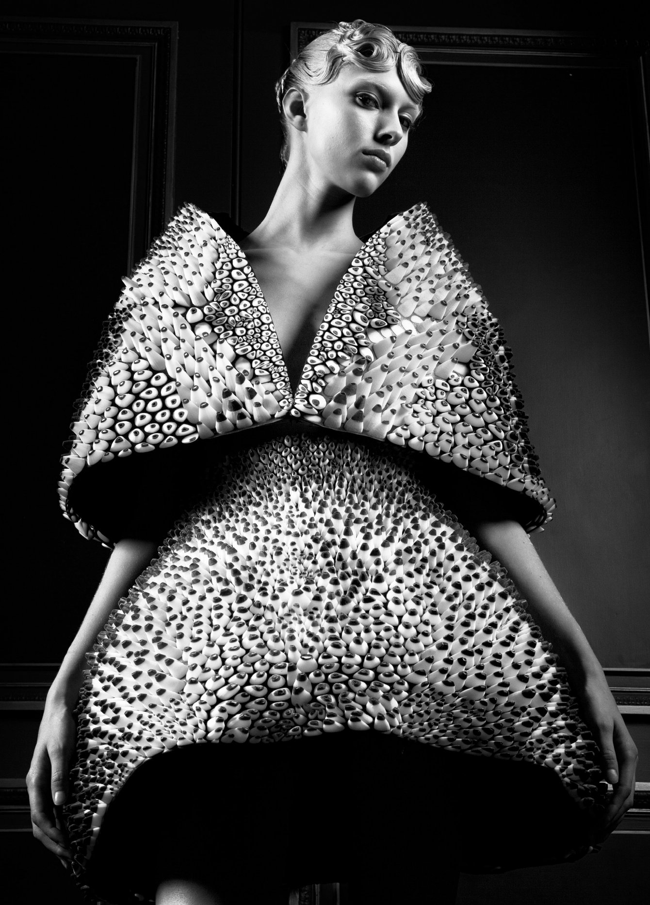 Oxman and Iris Van Herpen’s Anthozoa 3D-printed skirt and cape, part of the collection of VOLTAGE garments.