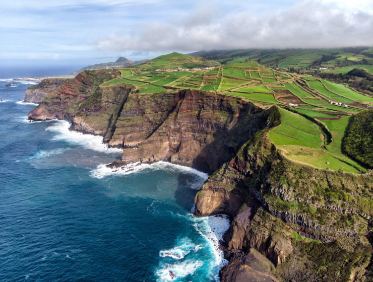 The ocean cliffs of the Azores, at a popular elevation for whale watching.