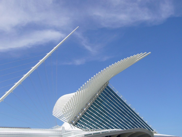 The solar wings of the Milwaukee Art Museum in Wisconsin, which kinetically react to time passage. Its collection contains nearly 25,000 works of art, and is one of the largest museums in the United States.