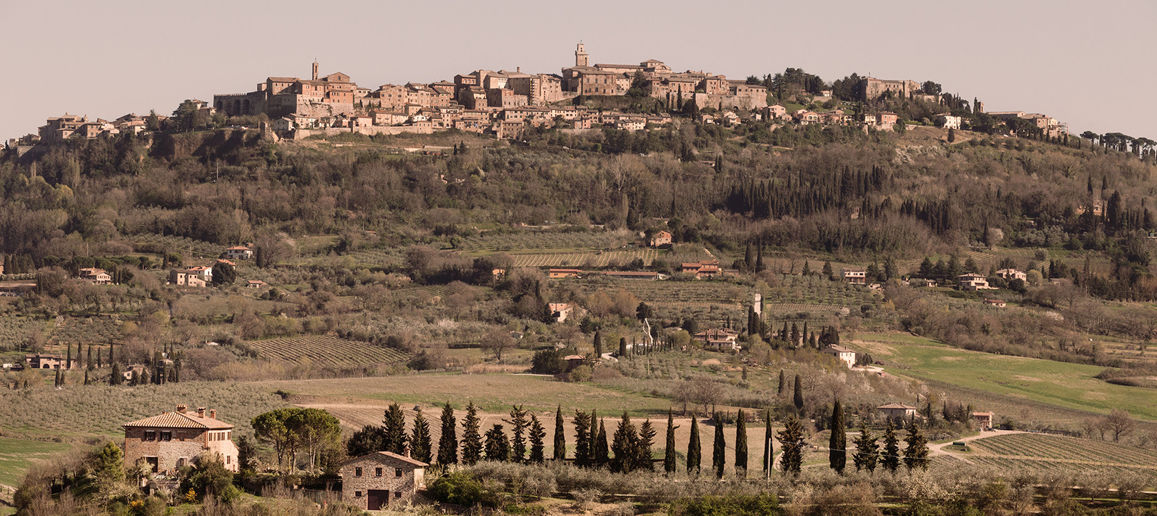 Lupaia is perched on a hilltop overlooking Montepulciano